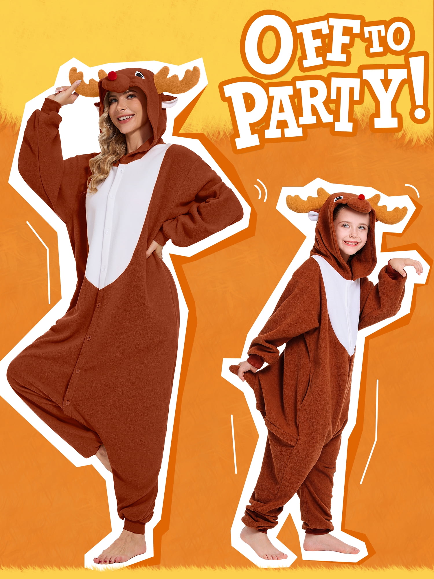 Reindeer Onesie Adults Unisex Animal Pajama Polyester One-Piece Sleepwear for Women and Men Medium