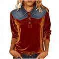 thumbnail image 1 of Camisetas de Manga Larga de Negocios Casual para las Mujeres Slim-Fitting Gold Velvet Denim Patchwork Pullover, Camisetas de Manga Larga de las Señoras para el Trabajo Diario de la Oficina, 1 of 7
