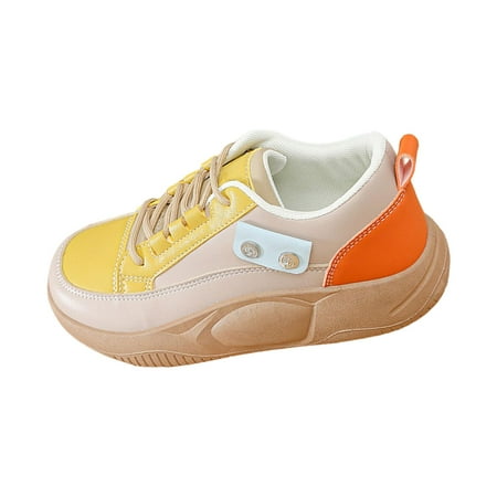 

Women Casual Sneakers Sports Shoes Rubber Soles Lightweight Breathable Trainers Lace up Shoes for Ladies Girls Fishing Pants Outdoor Female Yellow 38