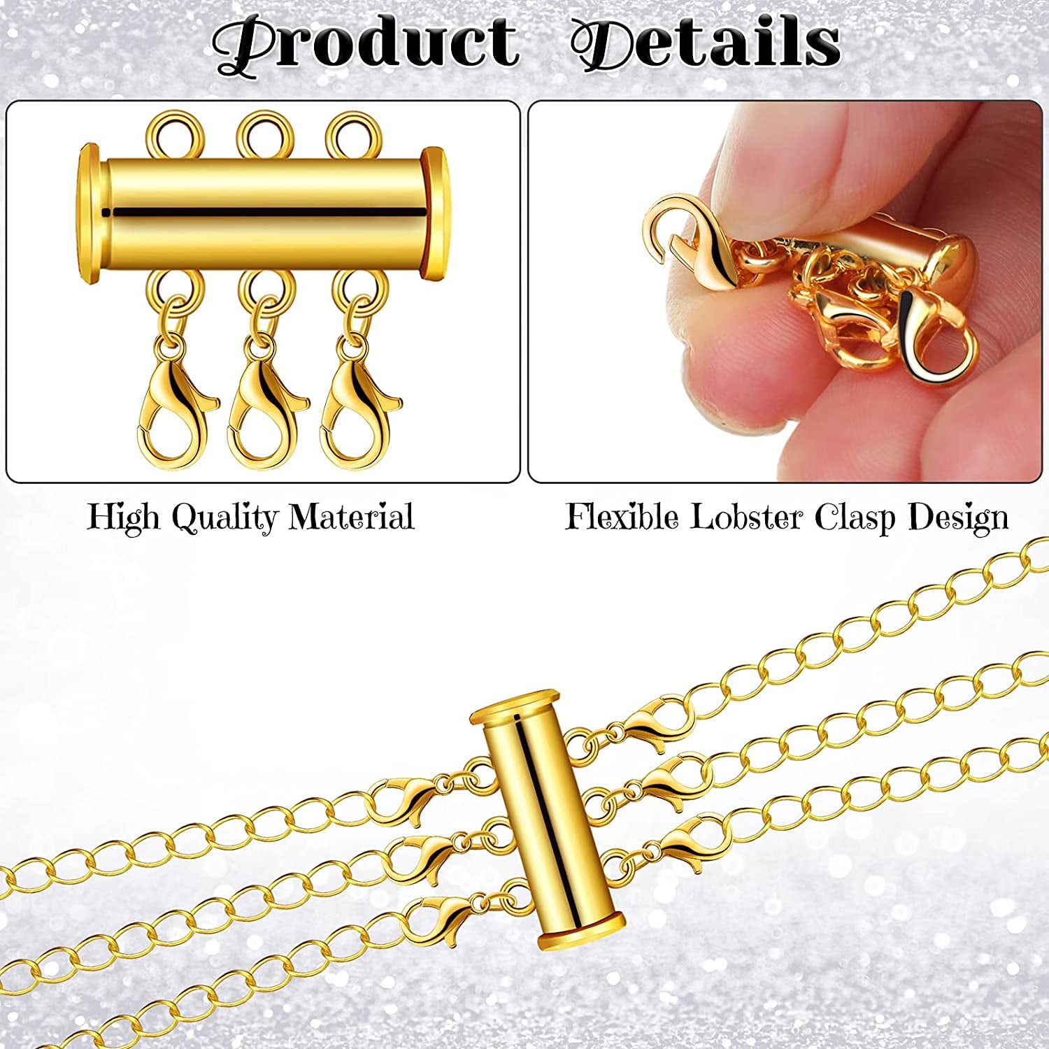  YMCAFZ Layered Necklace Spacer Clasp, 3 Strands Necklaces Slide  Magnetic Tube Lock with Lobster Clasps, Jewelry Clasps Connectors for  Layered Bracelet Jewelry Crafts Necklace, 2 Pack Gold and Sliver : Arts