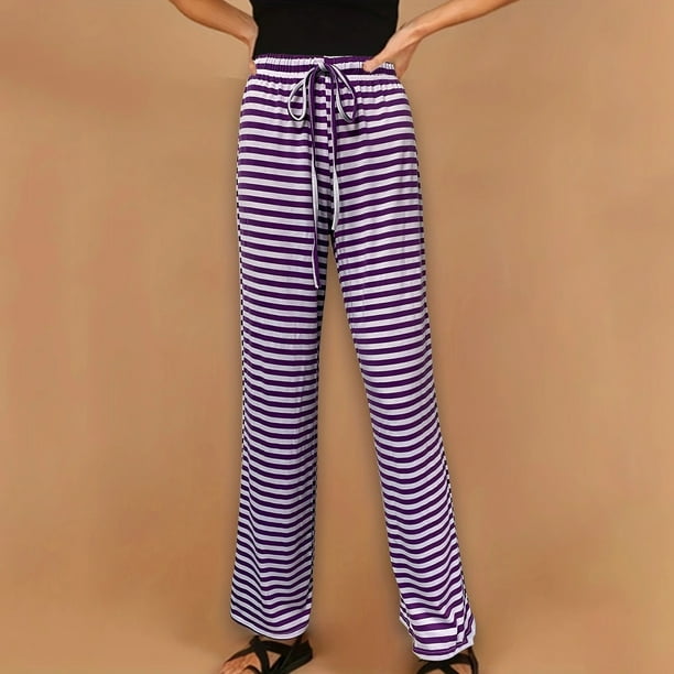 WILLBEST Pantalones de Yoga de Pierna Ancha Para Mujer, Cintura Alta, Cómodos, Con Tirantes, Informales, A Rayas, de Moda Extra Grande