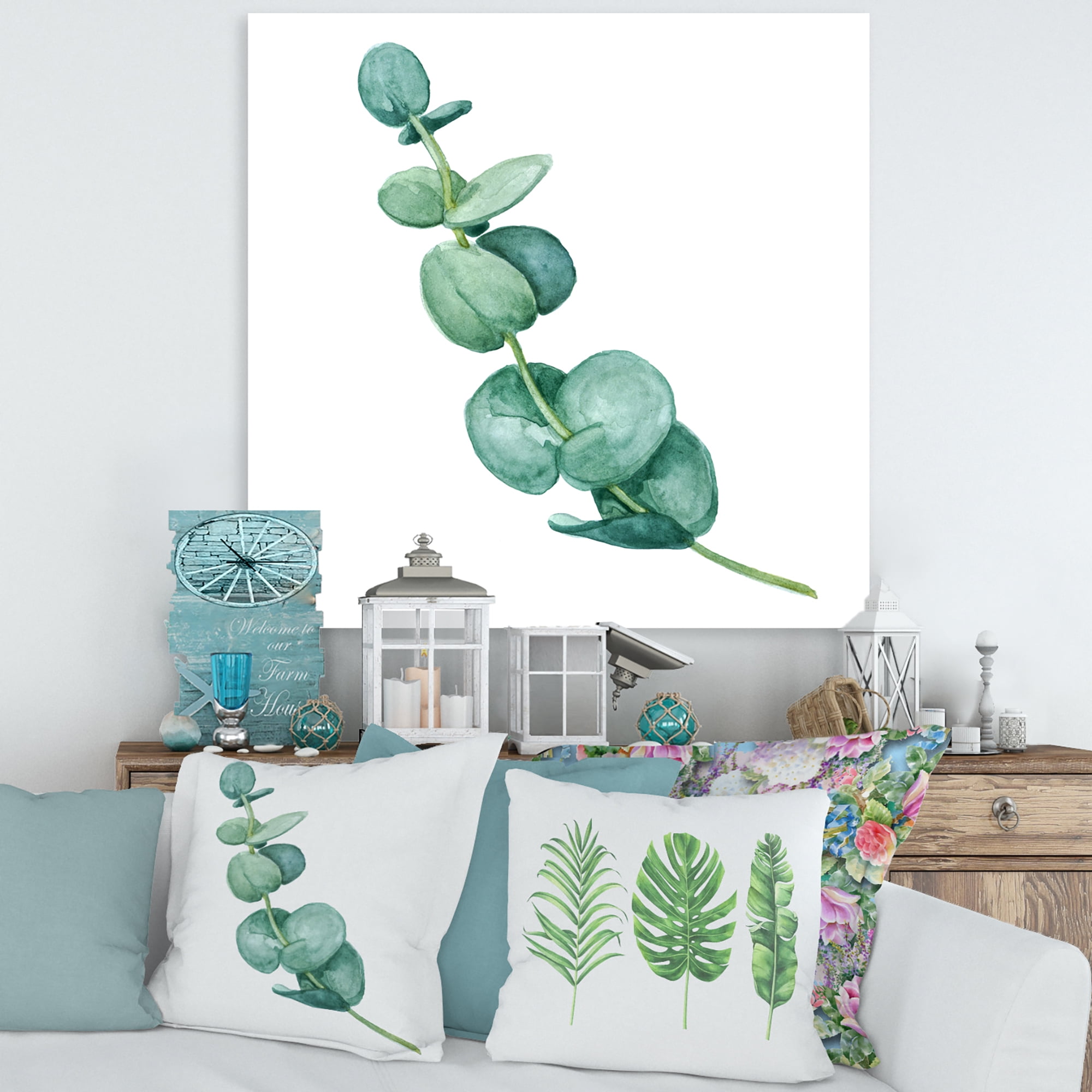 Designart ' Young Eucalyptus Branches and Leaves II ' Traditional Canvas Wall Art Print