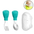 thumbnail image 2 of Utensilios para la alimentación autónoma del bebé, cuchara y tenedor para bebé, juego de utensilios para niños pequeños, cuchara de entrenamiento para aprender a comer, juego de vajilla con alimentos, 2 of 8