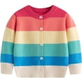 thumbnail image 2 of GYRATEDREAM Toddler Girls Cardigan Sweater Kids Uniform Tops Crew Neck Long Sleeve Rainbow Srtipe Sweaters 3-7 Years, 2 of 10