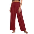 thumbnail image 3 of ZVAVZ Cotton Gauze Pleated Pants for Women High Waist Beach Baggy Pants Solid Straight Wide Leg Vacation Pants Red S, 3 of 6