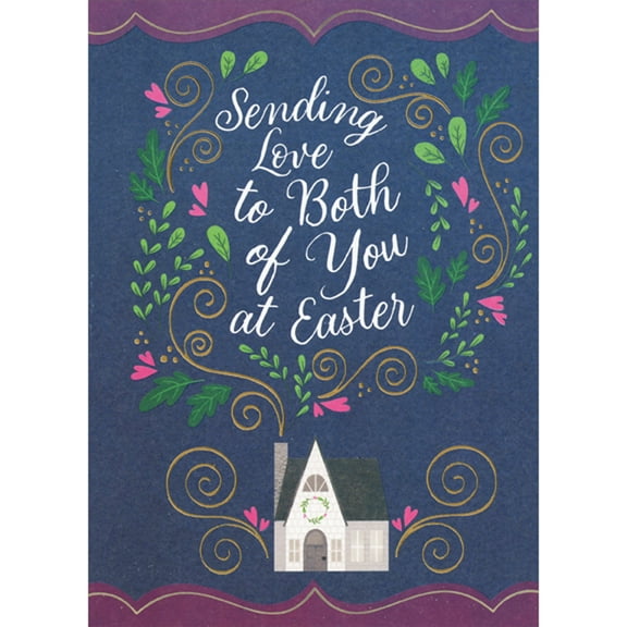 Designer Greetings Sending Love to Both of You: Home and Gold Foil Swirls on Dark Blue Easter Card for Parents