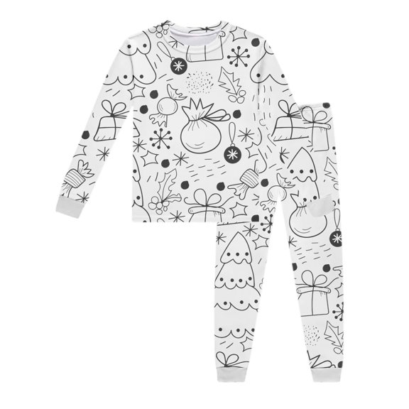 Bainana Unisex Kids Christmas Diy Pajamas Cartoon Print Long Sleeve T-Shirt Pants Sleepwear Boys And Girls Stylish Fit Outfit Set, Size 2-3 Years