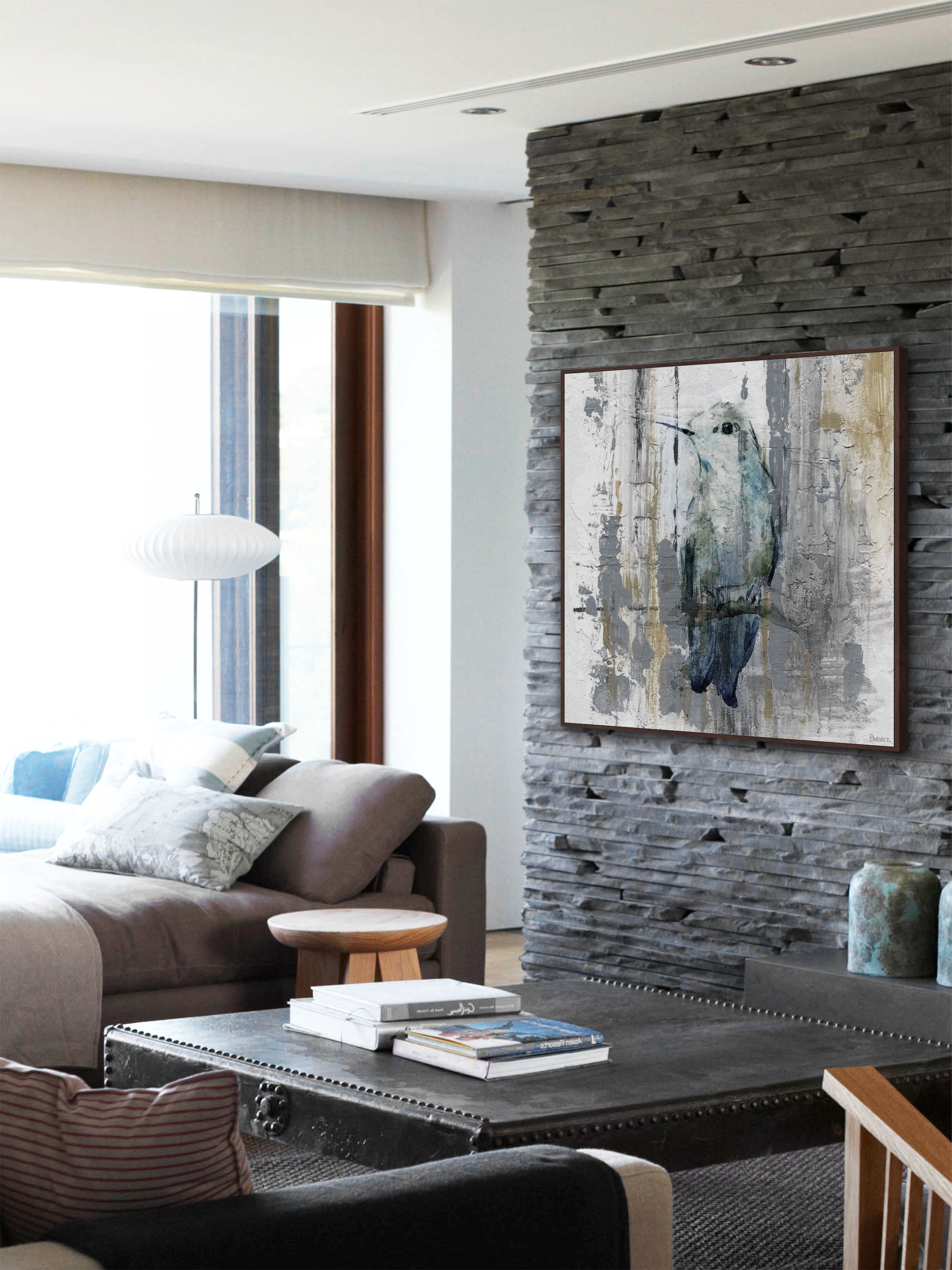 "Perching Grey" Floater Framed Painting Print on Canvas