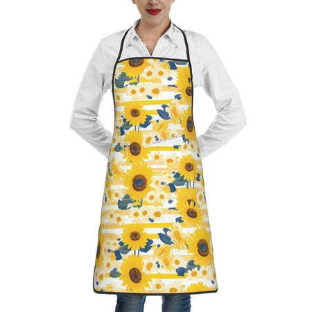 

Matuu Striped Sunflower Daisy for Adjustable Cooking Aprons for Women with Pockets Kitchen Aprons for Men Water and Oil Resistant
