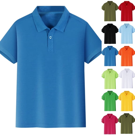 Boys Golf Polo Shirt Uniform Short Sleeve Pique Button Collared School Uniform Tops Casual Stretch Performance Active T Shirt,Dark Blue,11-12 Years