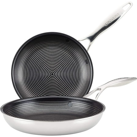 Clad Stainless Steel Frying Pans/Skillet Set with Hybrid SteelShield and Nonstick Technology, 10 Inch and 8.5 Inch, Silver