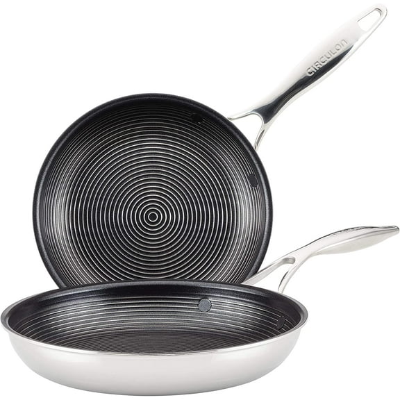 Clad Stainless Steel Frying Pans/Skillet Set with Hybrid SteelShield and Nonstick Technology, 10 Inch and 8.5 Inch, Silver