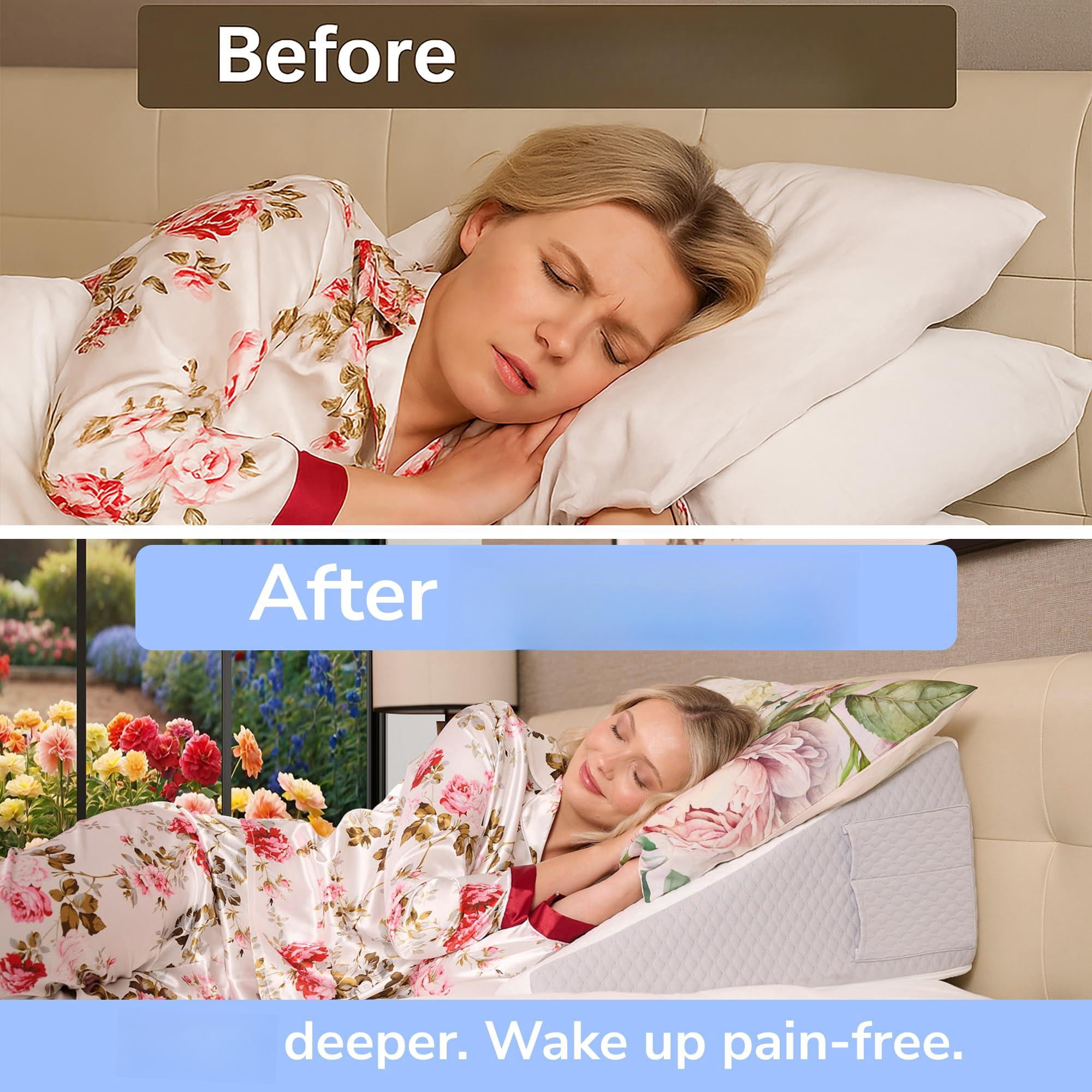 12" Bed Wedge Pillow For Sleeping After  Support Leg Elevation Acid Reflux Neck Sleep 3.0" Memory Foam Top Triangle Incline