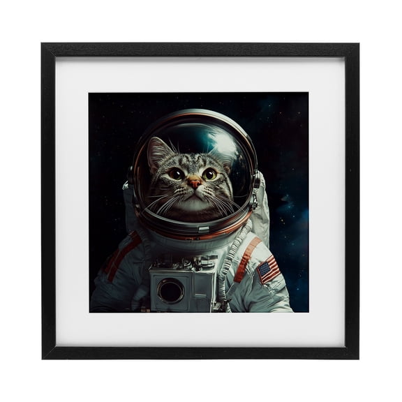 Catstronaut Cat Astronaut Black Framed Print Under Glass, design by Jim Baldwin