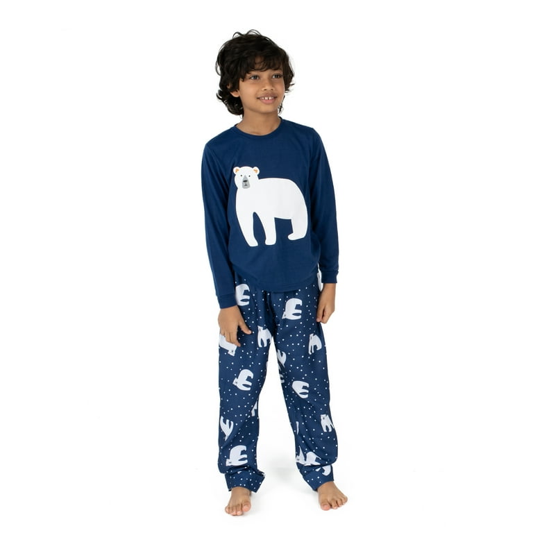 Leveret Kids Pajamas Poly Top Flannel Pants Polar Bear 4 Years