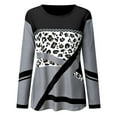 thumbnail image 3 of Womens Long Sleeve T Shirts Tops Fashion Casual Crewneck Leopard Print Flannel Brushed Fall Clothes for Women Tees Blouses Black 2XL, 3 of 5