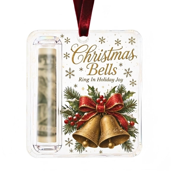 GFHFHITJ Christmas Cash Gift Holder Ornament, Acrylic Money Holder Christmas Ornament for Cash, Clear Xmas Tree Decoration Hanging Gift Card Present for Holiday Homes Decor