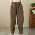 thumbnail image 6 of REALiKUN Women's Vintage Corduroy Trousers High Elastic Waist Wide Leg Pocketed Pants Cozy Straight Leg Baggy Lounge Slacks, 6 of 6