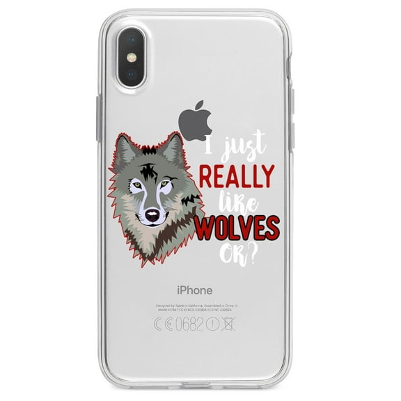 DistinctInk Clear Shockproof Hybrid Case for iPhone XR (6.1" Screen) - TPU Bumper Acrylic Back Tempered Glass Screen Protector - I Just Really Like Wolves OK?