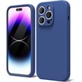 thumbnail image 1 of Funda de silicona para iPhone 14 Pro Max con protector de cámara, funda de gel de goma suave, fina y ajustada, protección estética de TPU con agarre, neutra, para mujer y niña, color azul marino, 1 of 8