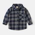 thumbnail image 2 of Toddler Boys Long Sleeve Shirts Plaid Fashion Casual Boys Shirts With Pockets Button Down Sweatshirts Fall Winter Kids Clothing Navy 6-7 Years, 2 of 4