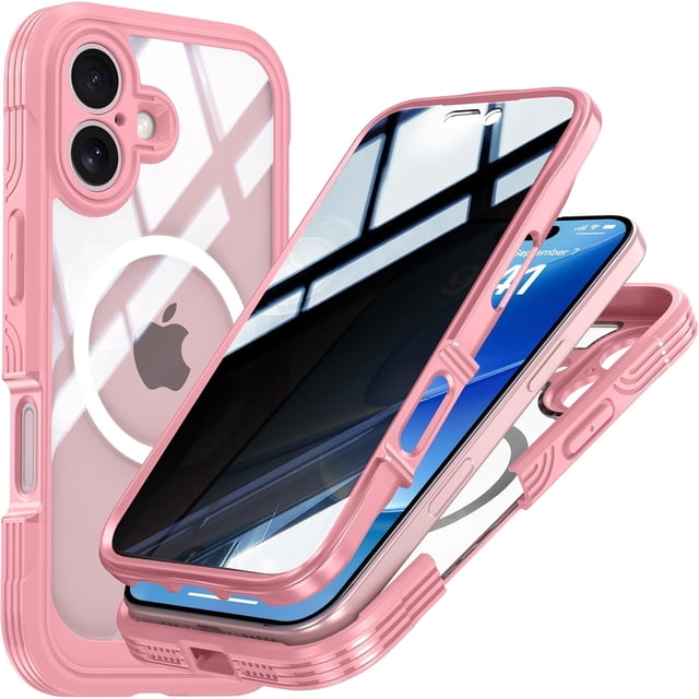 Funda Magnética de Privacidad para iPhone 17, Protector de Pantalla de Privacidad, Protección de Grado Militar Funda de Cuerpo Completo Anti Peep a Prueba de Golpes de Vidrio Borde de Silicona