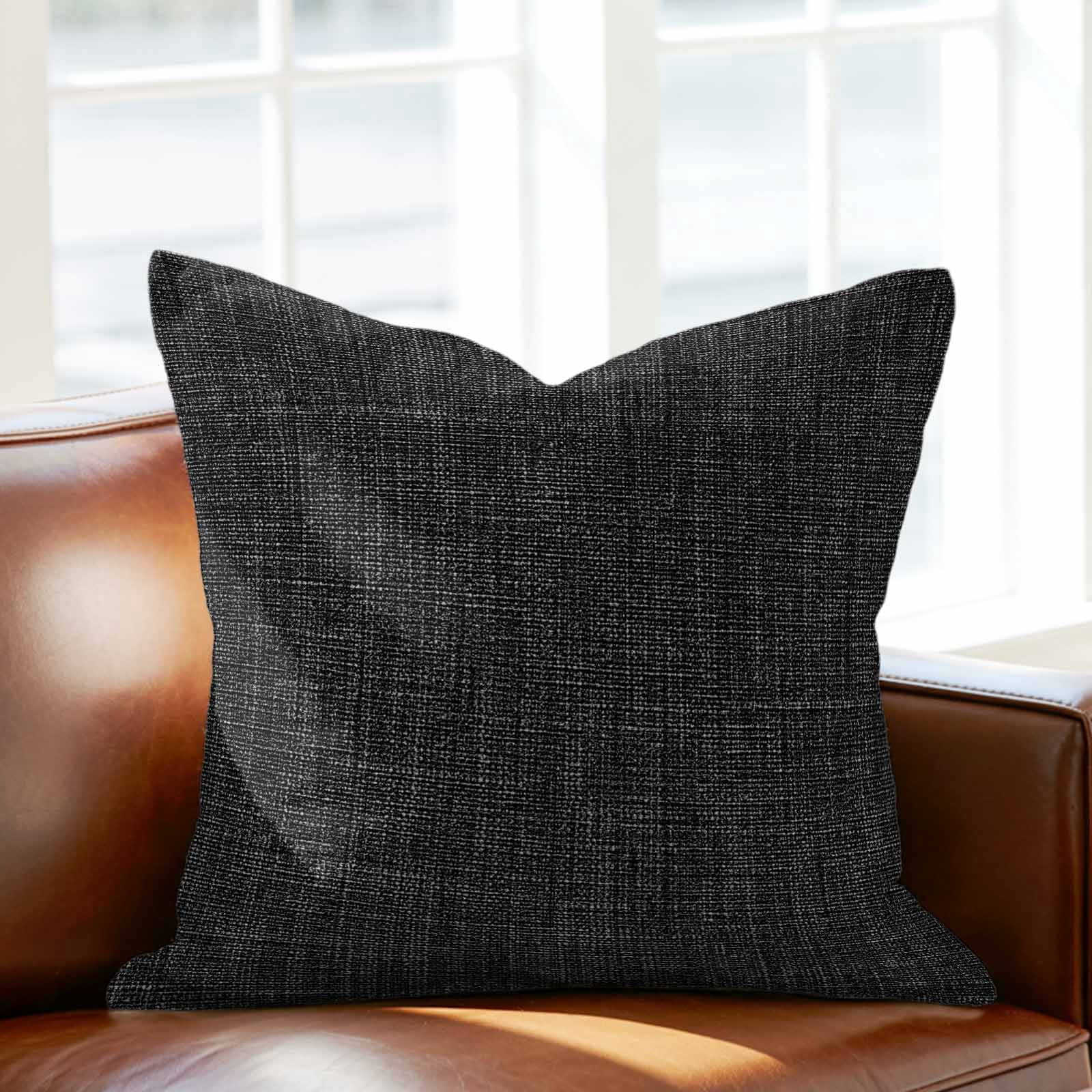 Black Pillow Covers 20x20 Inch, Farmhouse Burlap Solid Black Color Modern Linen Texture Linen Pillowcase with Invisible Zipper, Decorative Throw Pillow Covers Cushion Case for Couch Sofa Bed