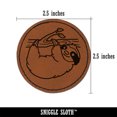 thumbnail image 2 of Sloth Hanging from a Branch 2.5" Faux Leather Round Engraved Iron-On Patch - Brown, 2 of 6