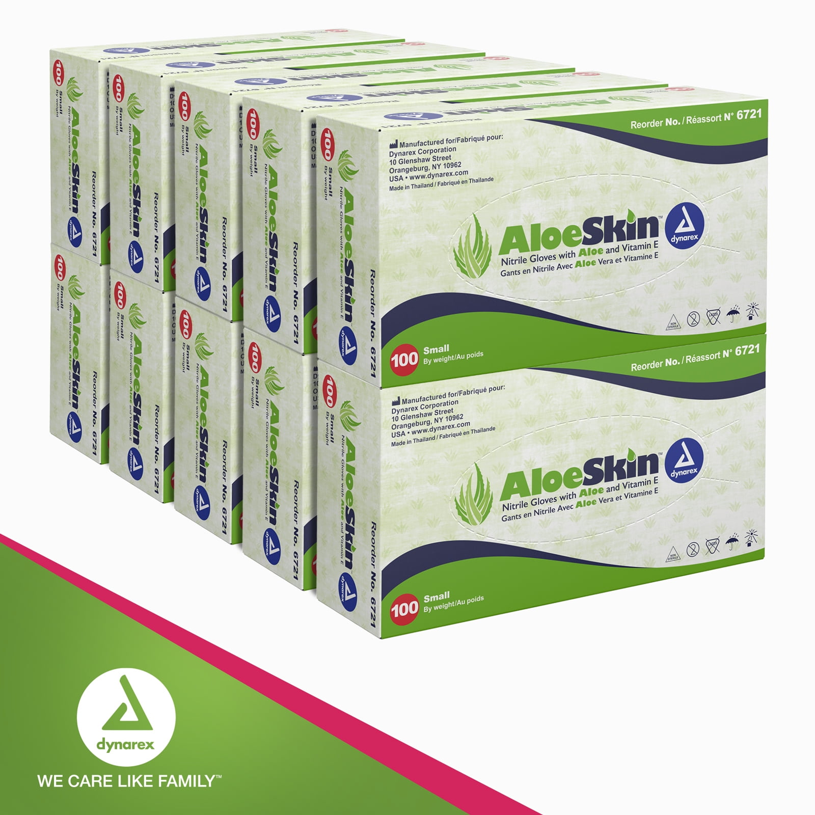Dynarex AloeSkin Nitrile Exam Gloves with Aloe, Powder-Free, Disposable Gloves with Aloe Vera for Dry Hands, Magenta, Small, 1 Case of 1000 Gloves - 10 Boxes of 100 Gloves