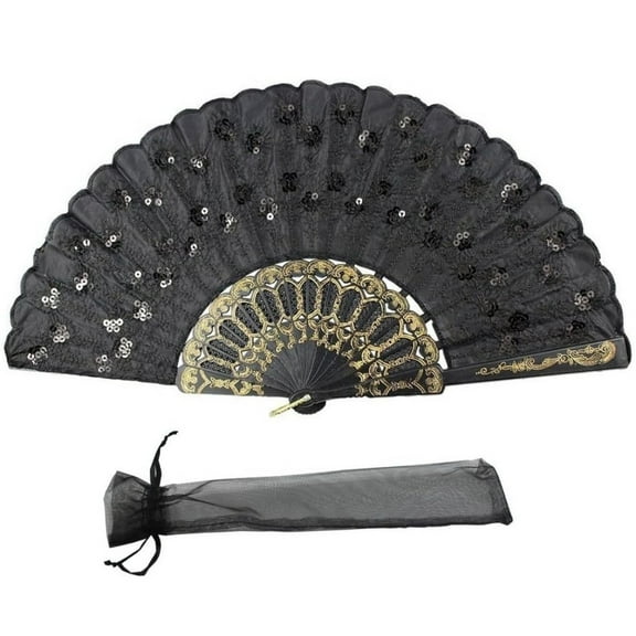 50 Pcs Wedding Folding Hand Fans Bulk Silk Fabric Chinese Handheld Fans Large Plastic Ribs Foldable Fan Wedding Handle Decorative Folding Fans for Party Wedding Gifts Home Decor (Black)