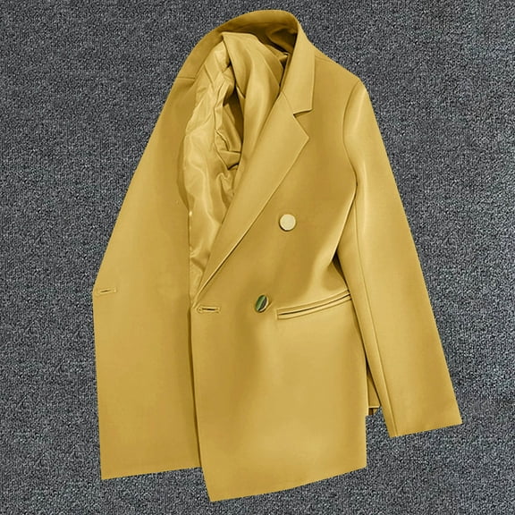 Uaswgudfs Women Double Breasted Notched Lapel Loose Fit Long Sleeve Suit Coat with Pockets Blazer Jacket