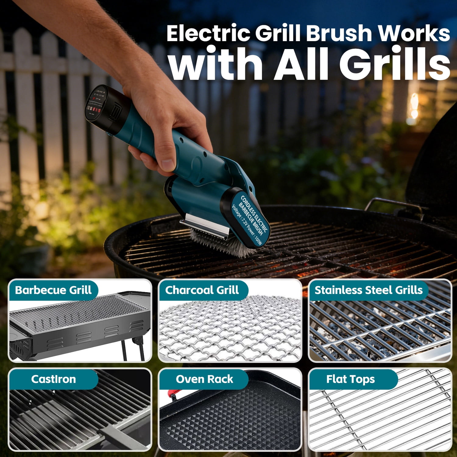 Yankucat Electric Grill Brush for Outdoor Grill - Cordless Rechargeable BBQ Cleaner with 304 Stainless Steel, 4000mAh Power Rotary Grill Cleaning Brush for Gas Charcoal Grates
