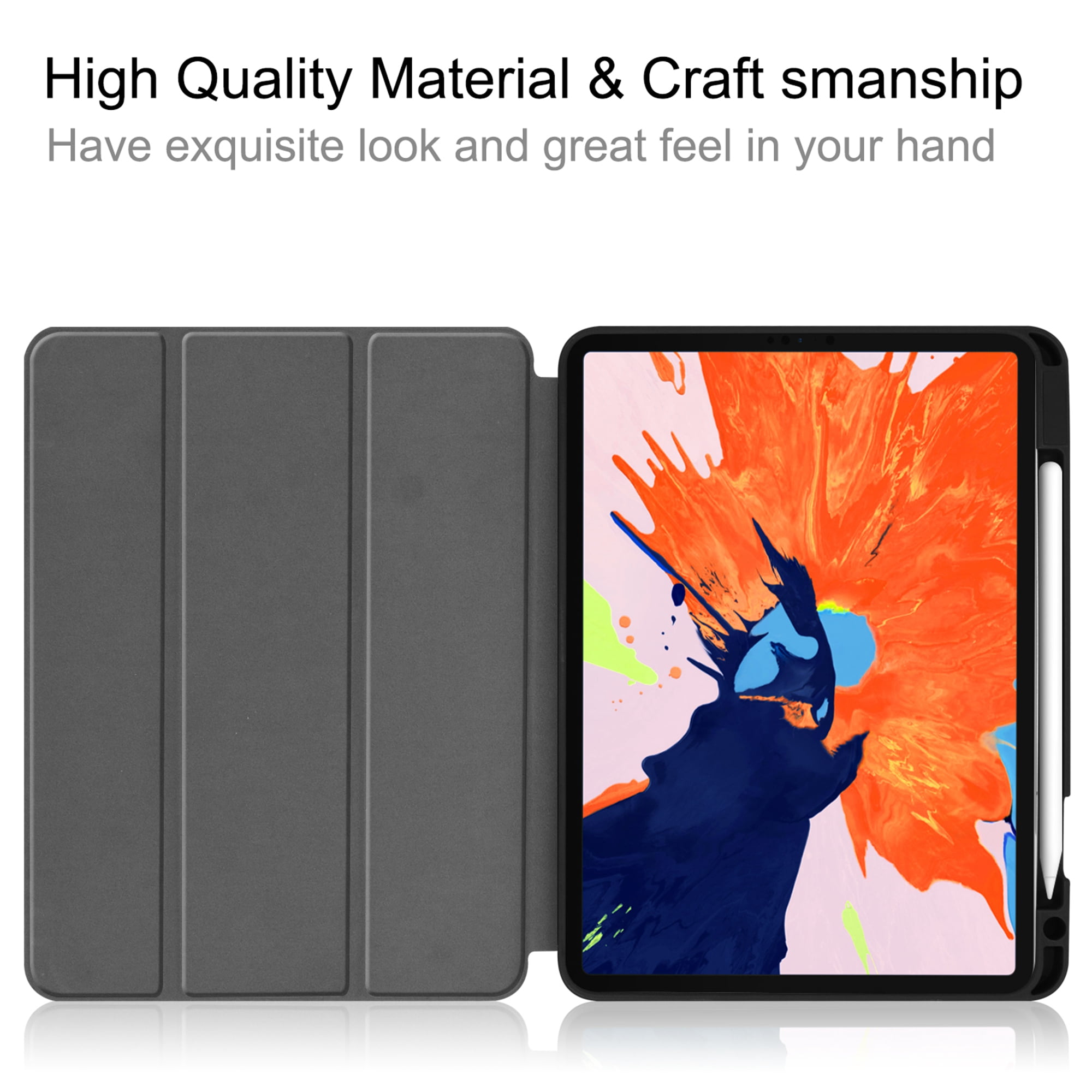 Dteck Slim Fit Case For iPad Pro 12.9 inch 2020 4th Generation with Built-in Pencil Holder, [Support Apple Pencil Wireless Charging] Tri-Fold Stand Magnetic Flip Auto Wake Sleep Case CoverBlack
