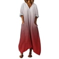 thumbnail image 2 of Gamivast Long Dresses for Women Oversized Baggy V Neck Long Sleeve Flowy Maxi Dress with Pockets Gradient Color Boho Dresses Casual Everyday Beach Dress, 2 of 7