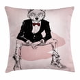 thumbnail image 1 of Indie Throw Pillow Cushion Cover, Hipster Portrait of Sitting Wild Wolf with Glasses Smart Casual Outfit, Decorative Square Accent Pillow Case, 18 X 18 Inches, Baby Pink Black Burgundy, by Ambesonne, 1 of 1