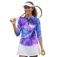 thumbnail image 2 of HUIACONG Women's Golf Polo Shirts with Purple Blue Marble, 3/4 Sleeve Quarter Zip Top for Golf, Tennis, Sports Training and Casual Outdoor Activities, 2 of 10