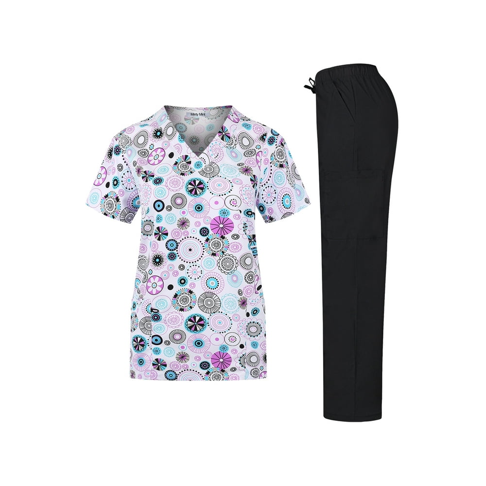 Minty Mint Microfiber Printed Medical Scrub Set VNeck Top and Pants