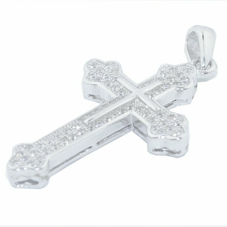 Pave Cross Charm - Sterling silver Cross Charm With Cubic Zarcons CZ Pave Set 31.5mm Tall Cross Pendant