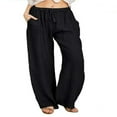 thumbnail image 2 of QJUHUNG Women Casual Linen Palazzo Pants High Waisted Drawstring Loose Pants with Pocket, 2 of 6