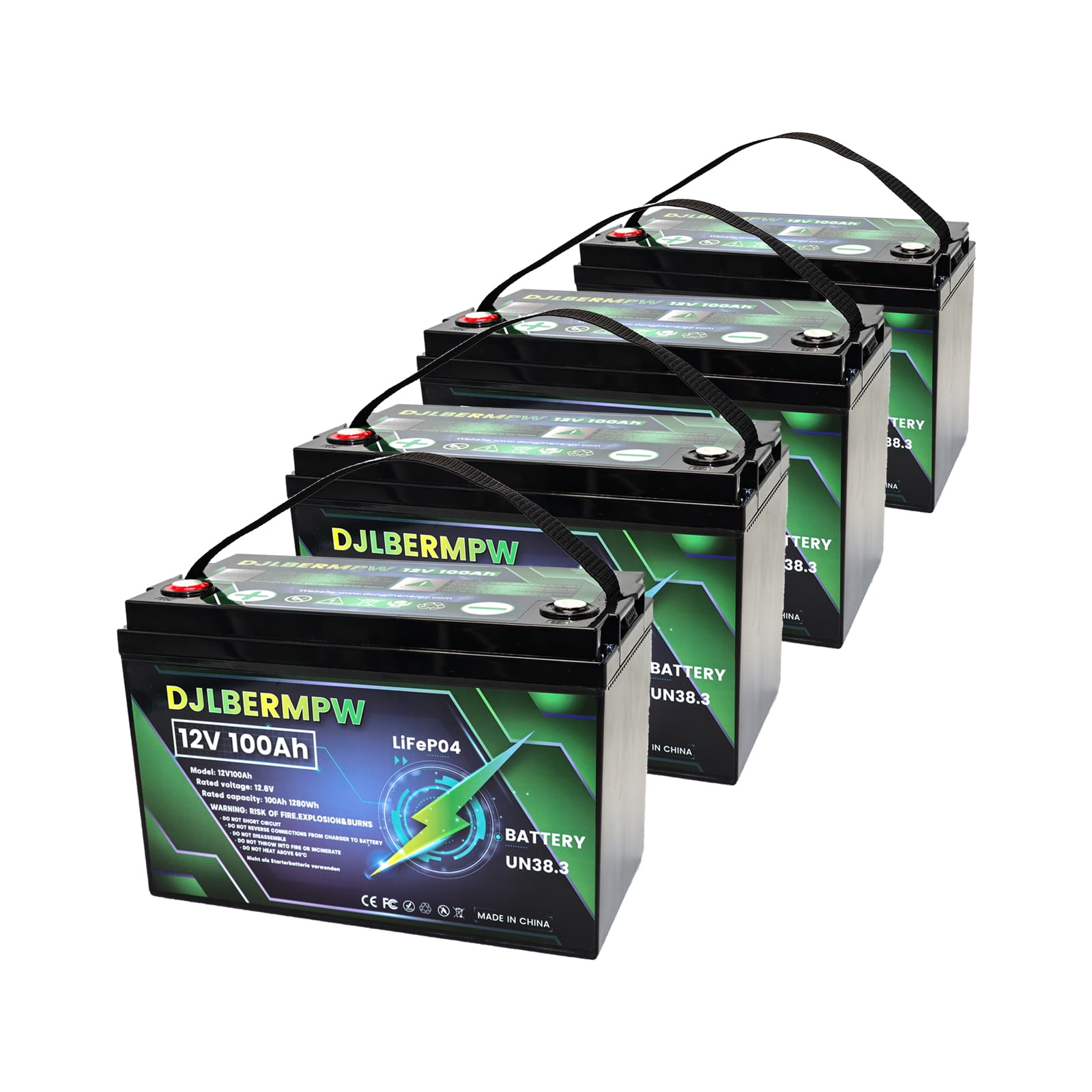 DJLBERMPW 48V LiFePO4 Lithium Battery 100Ah, 4000+ Deep Cycle Battery, 4 Group 12V 100Ah in Series to 48V 100Ah Lithium Batteries for Golf Cart,Trolling Motor,RV,Solar,Built in 100A BMS 5120W