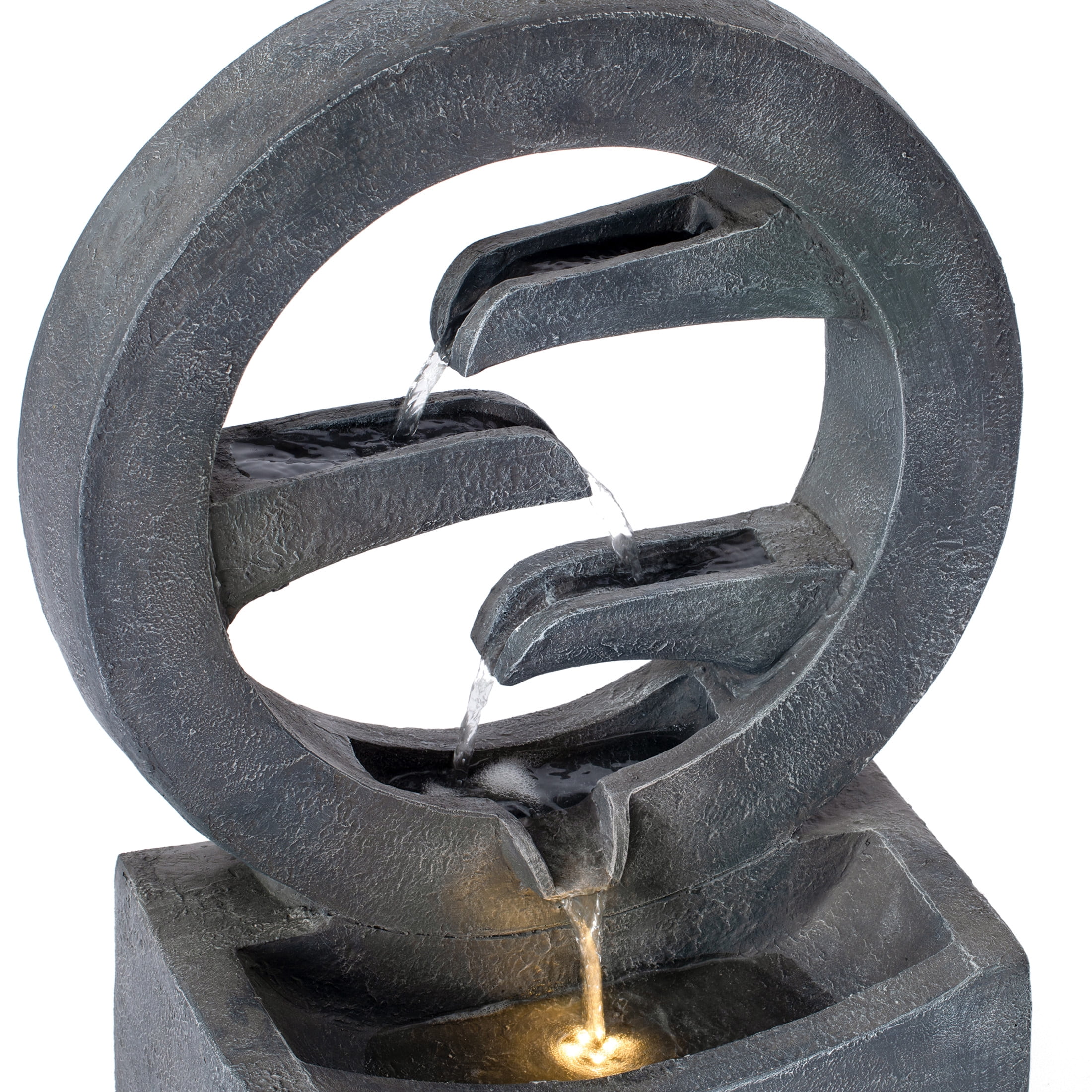 Christopher Knight Home 26.77" Outdoor Circular Fountain with LED Light, Cascading Water Feature, Gray