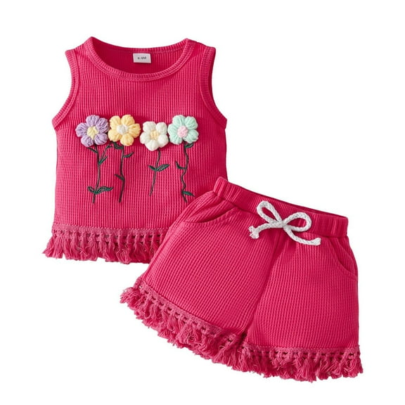 XZNPDUCQ Little Girls Casual Shorts Set Toddler Baby Girl Summer Clothes Tops Mini Shorts Set 2Pcs Outfits Sleeveless Shirts Floral Shorts sets Dailywear Pink，2-3 Years