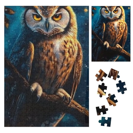Palnkart Owl Branch Stars Wooden Jigsaw Puzzle Vertical Impossible Wooden Puzzles - Ideal Wooden Gift for Family and Friends 300PCS