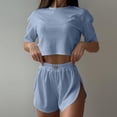 thumbnail image 5 of Jamicy Women's Pajamas Set Solid Color Casual Sleepwear Tee Shirts and Shorts Side Slit Crewneck Loungewear Two-Piece Set for Home Wear, 5 of 9