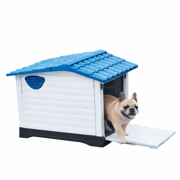 Casa Para Perro Mediano Con Pared Desmontable Térmica 91x68x67cm Ajolopet Color Azul