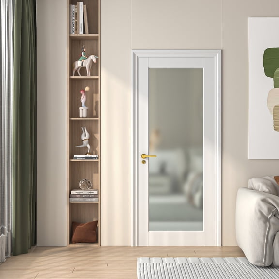 30'' X 80" Frosted Glass Slab Door Solid Manufactured Wood -shower door White Primed Standard Door Without Hardware Kit