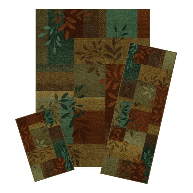 Mainstays Leaf Block Traditional Area Rug Set, Tuscany, 3Piece