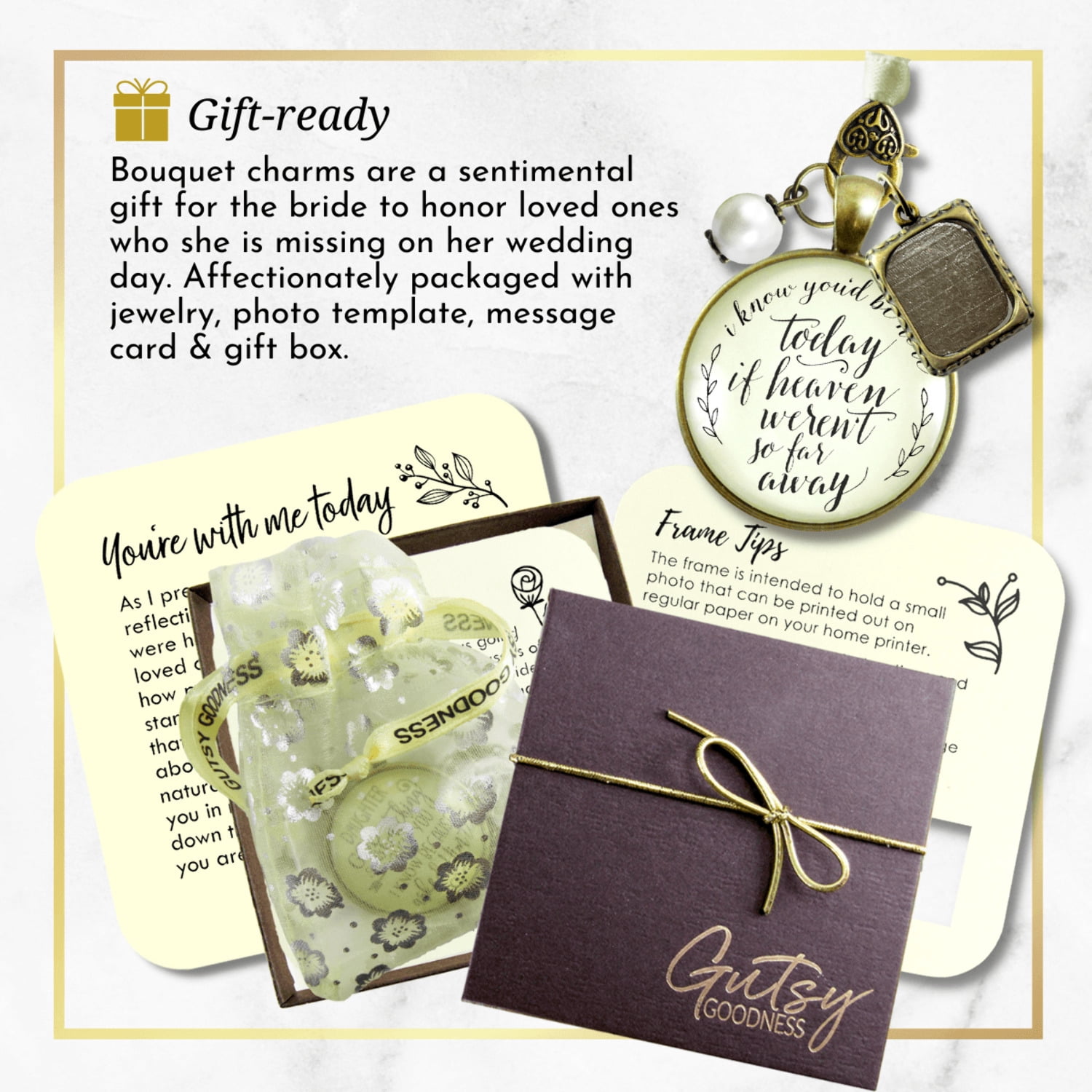 Wedding Bouquet Memorial Charm I Know You'd Be Here Heaven Bronze Memory Photo Jewel
