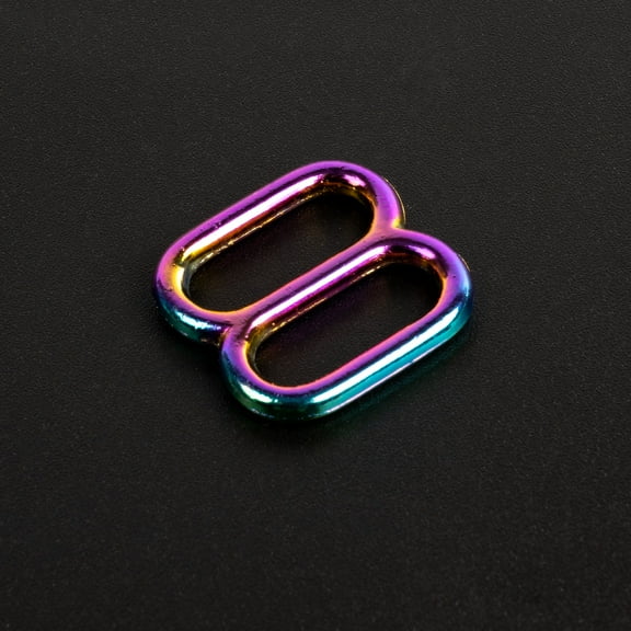 Country Brook Design® 5/8 Inch Iridescent Rainbow Metal Round Wide-Mouth Triglide Slides, 10 Pack