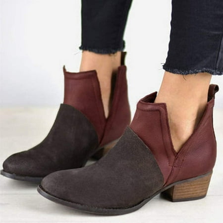 

Herrnalise Ankle Boots Women Splicing Low Heel Slip Cutout Pointed Toe Fall Winter Chunky Booties Boots for Women Clearance